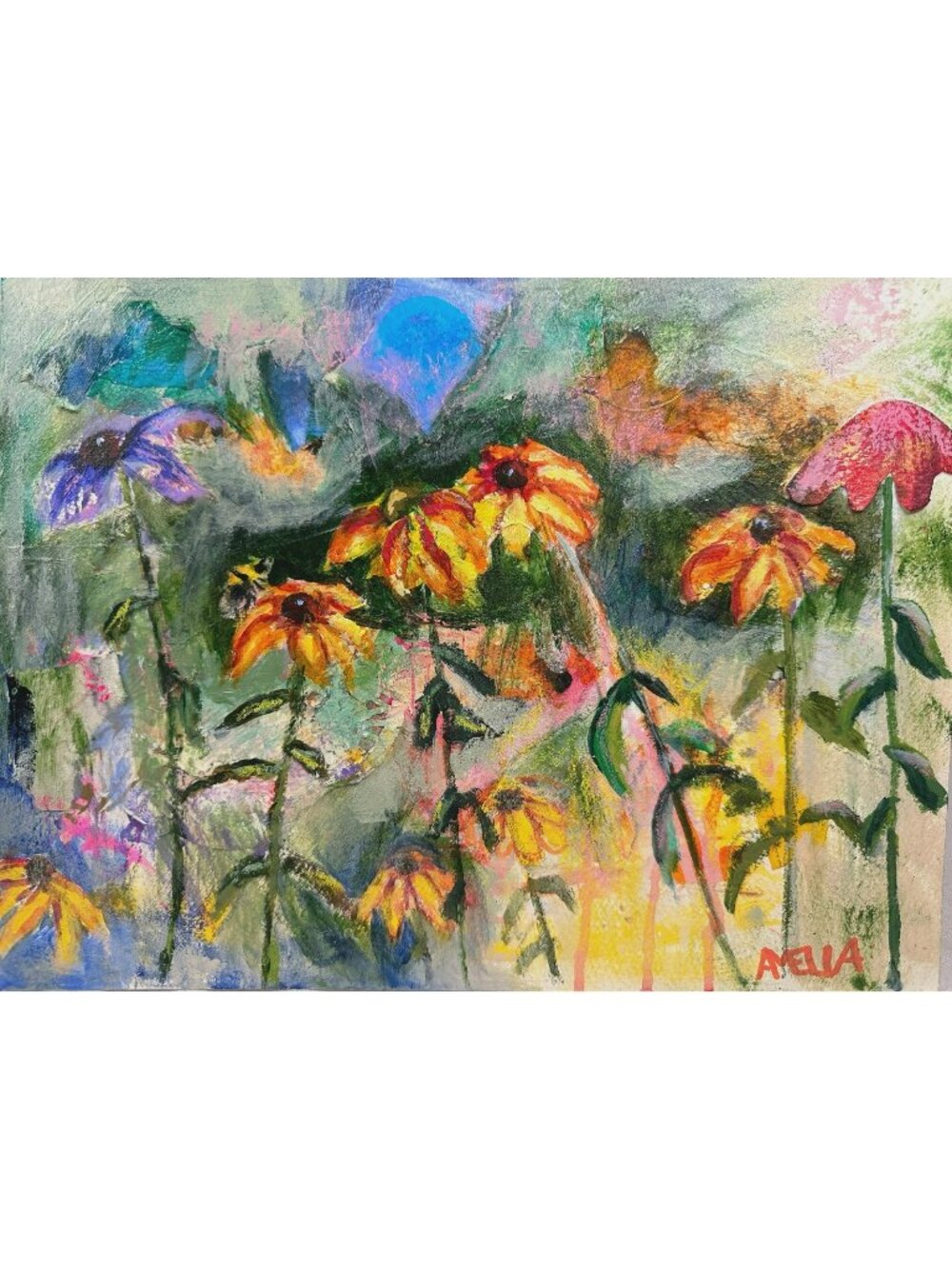 Original Art Painting OOAK Floral Dreamscape Garden Wall Art Mixed Media